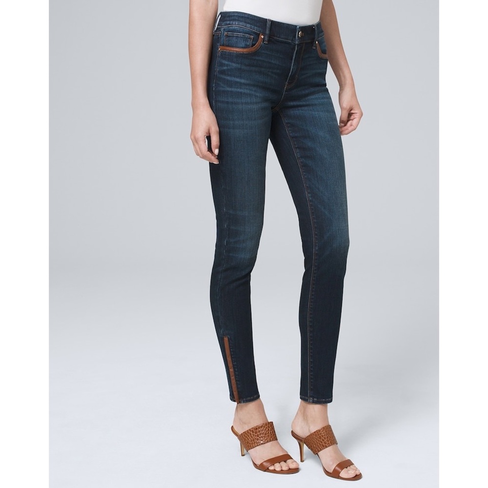 White House Black Market faux leather trim skinny